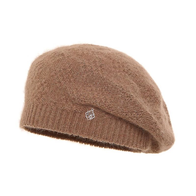 Beret damski z angory Loca Brąz