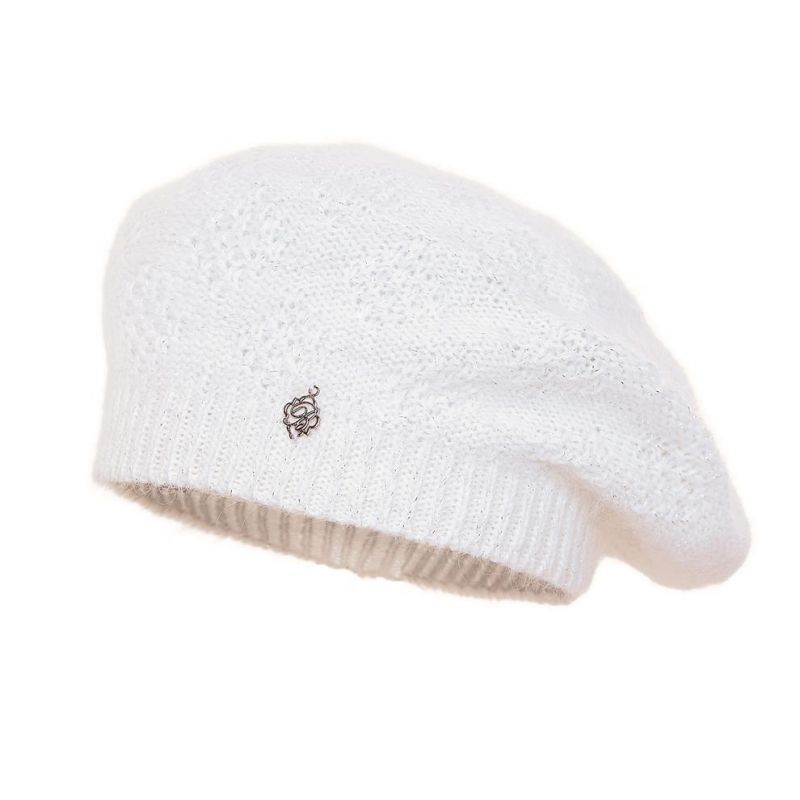 Beret damski z angory Loca Ecru