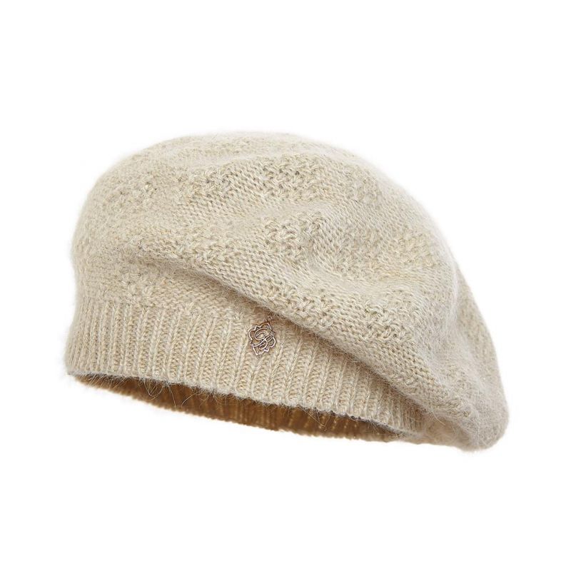 Beret damski z angory Loca Jasny beż