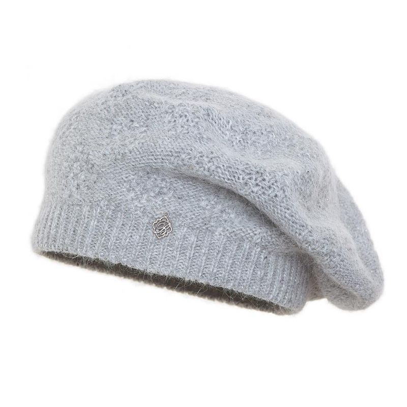 Beret damski z angory Loca Jasny szary
