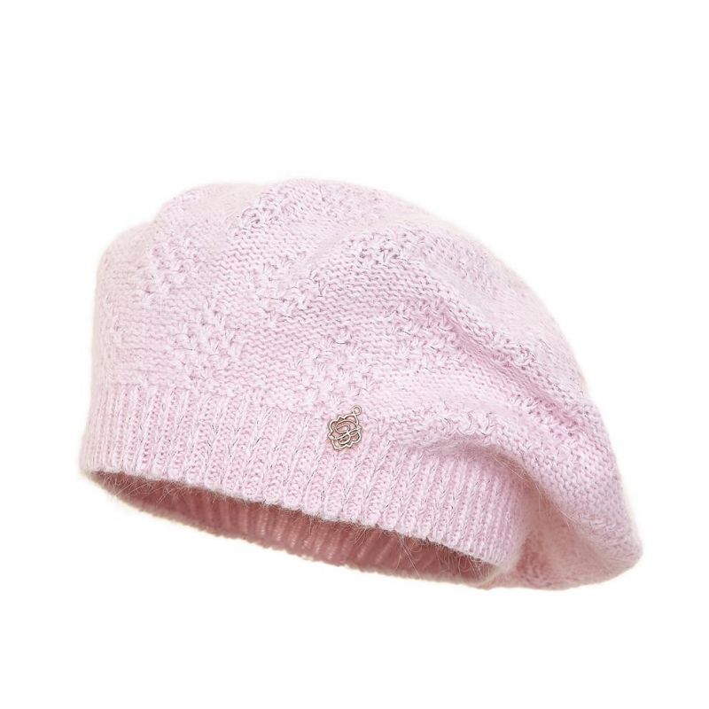 Beret damski z angory Loca Pudrowy róż