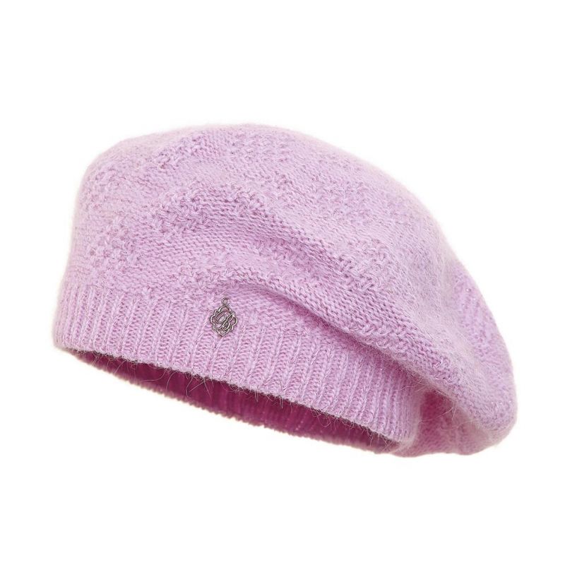 Beret damski z angory Loca Wrzosowy róż